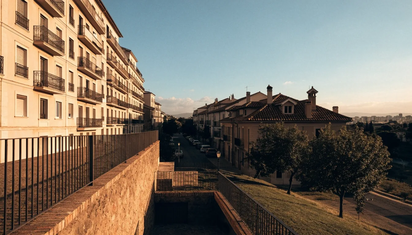 Vista tranquila de tejados de un barrio residencial de Valencia al atardecer